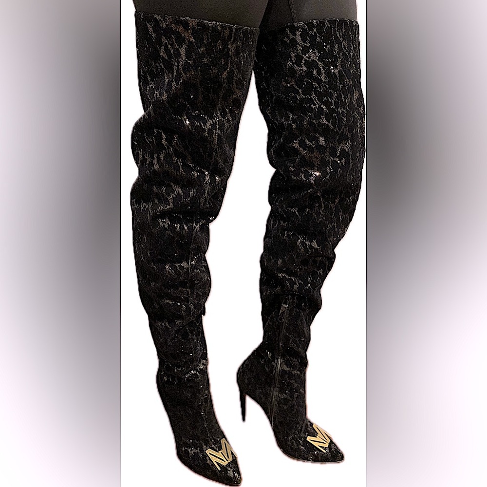 Marcell von Berlin Over Knee boots black velvet and sequins size 39